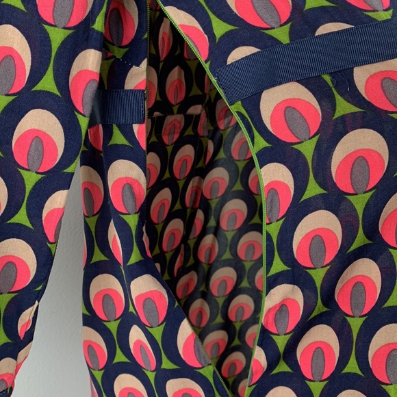 Boden Vibrant Peacock Print Green and Pink Dress With Empire Waist - Picture 8 of 8